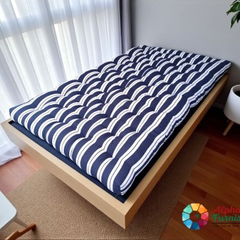 Sale Active 4 x 6 Feet Double Bed White Cotton Foldable Mattress/Gadda - Blue (48 x 72 Inch)